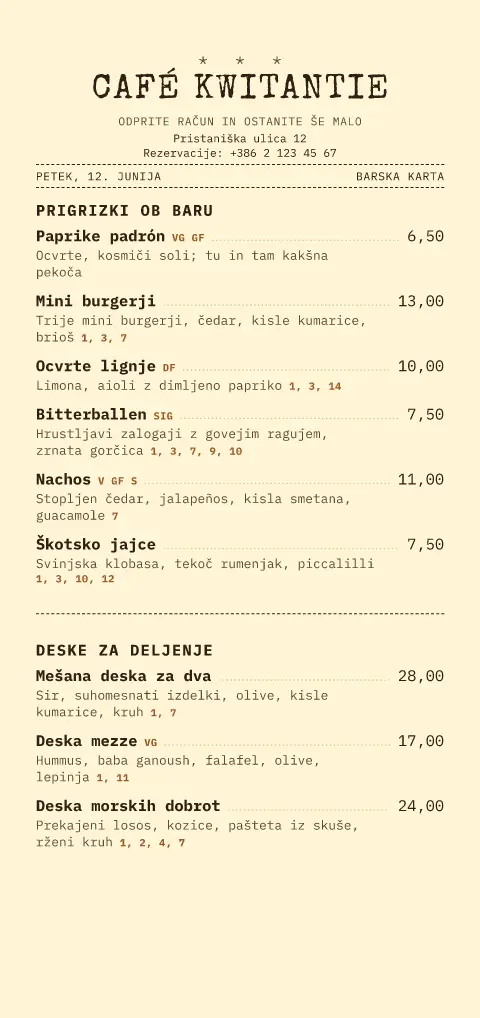Maslen račun – stran 1 predloge za jedilni list