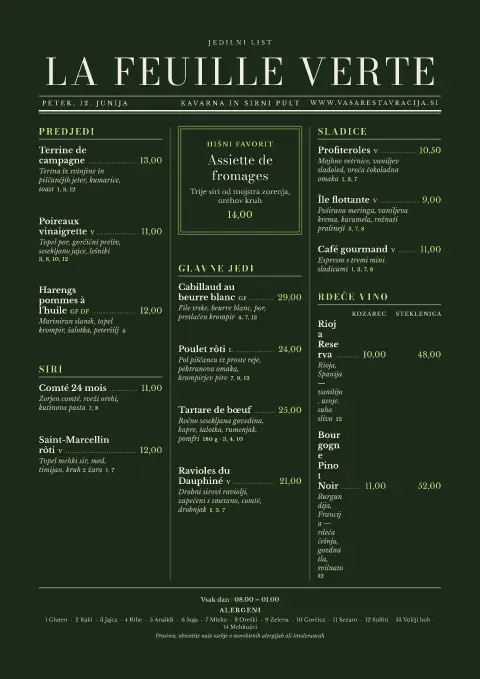 Absintov časnik – predogled predloge za jedilni list