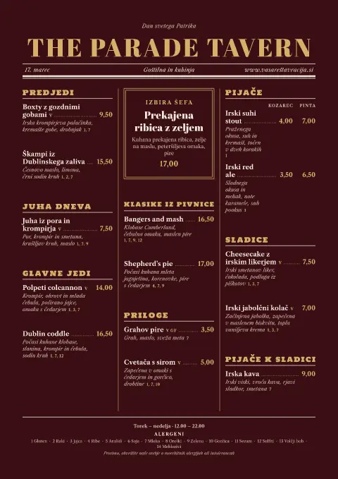 Temnordeča parada – predogled predloge za jedilni list
