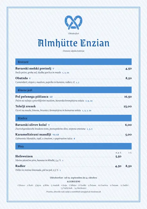 Nebesna presta – predogled predloge za jedilni list