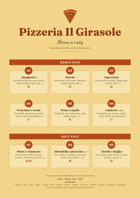 Pica tombola – predogled predloge za jedilni list