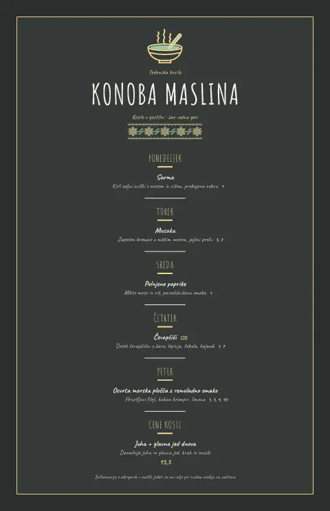 Kredna konoba – predogled predloge za jedilni list