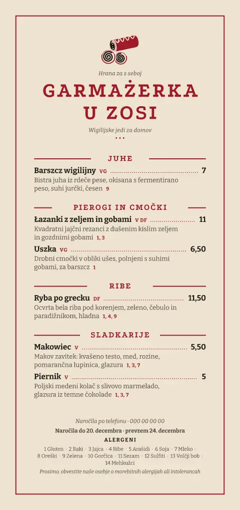 Wigilijski paket – predogled predloge za jedilni list