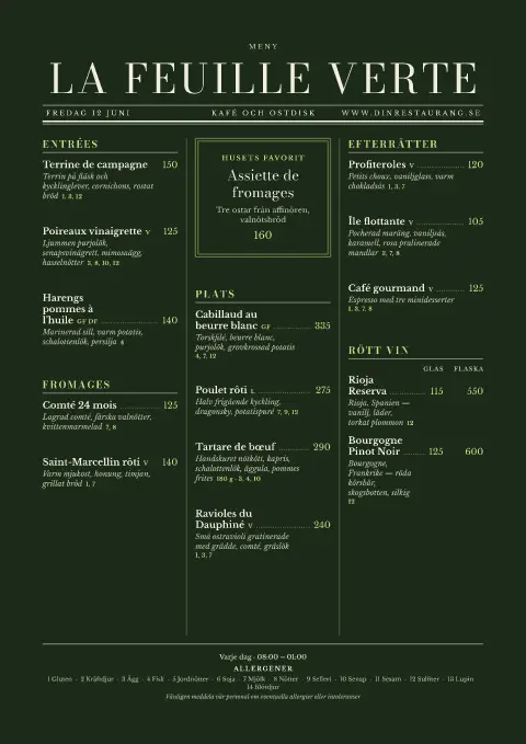 Absinttidningen – förhandsvisning av menymall