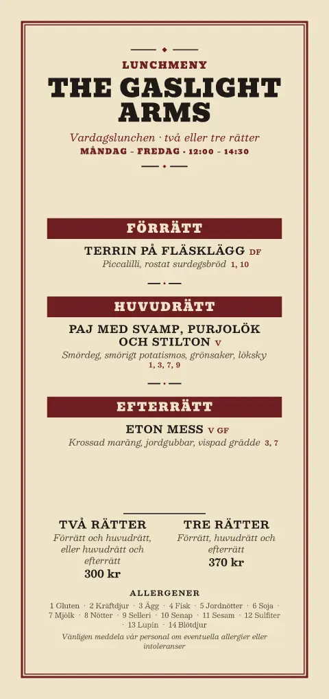 Gasljuslunch – förhandsvisning av menymall