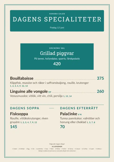 Adriatisk skiffer – förhandsvisning av menymall