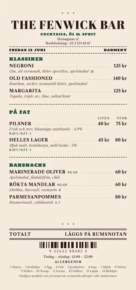 Rumsnotan – förhandsvisning av menymall